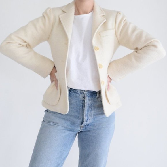 Gant Cream 100% Wool Three Button Blazer Size 6 - Picture 2 of 12